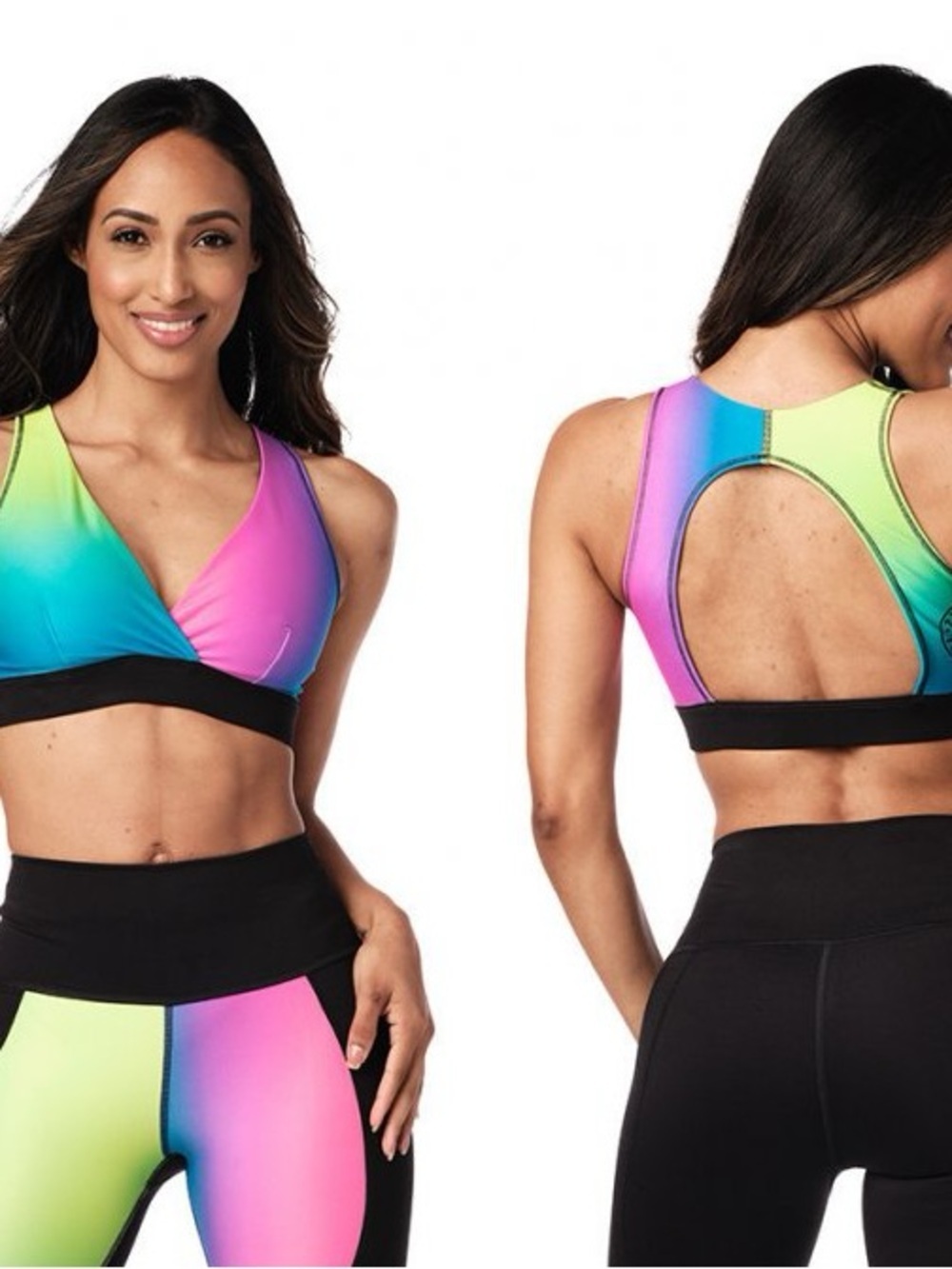 Zumba Fitness Zumba Surf Open Back Sports Bra - Gradient Pink & Green Medium Nwt